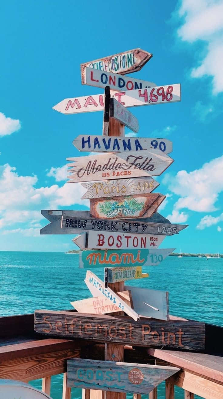 Preppy Beach Destination Signpost Wallpaper