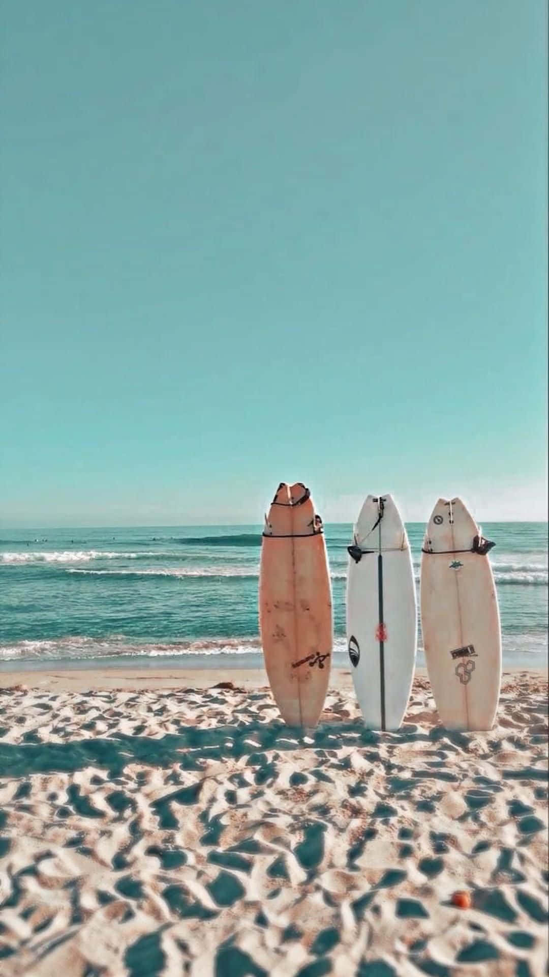 Download Preppy Beach Surfboards Standing Wallpaper | Wallpapers.com