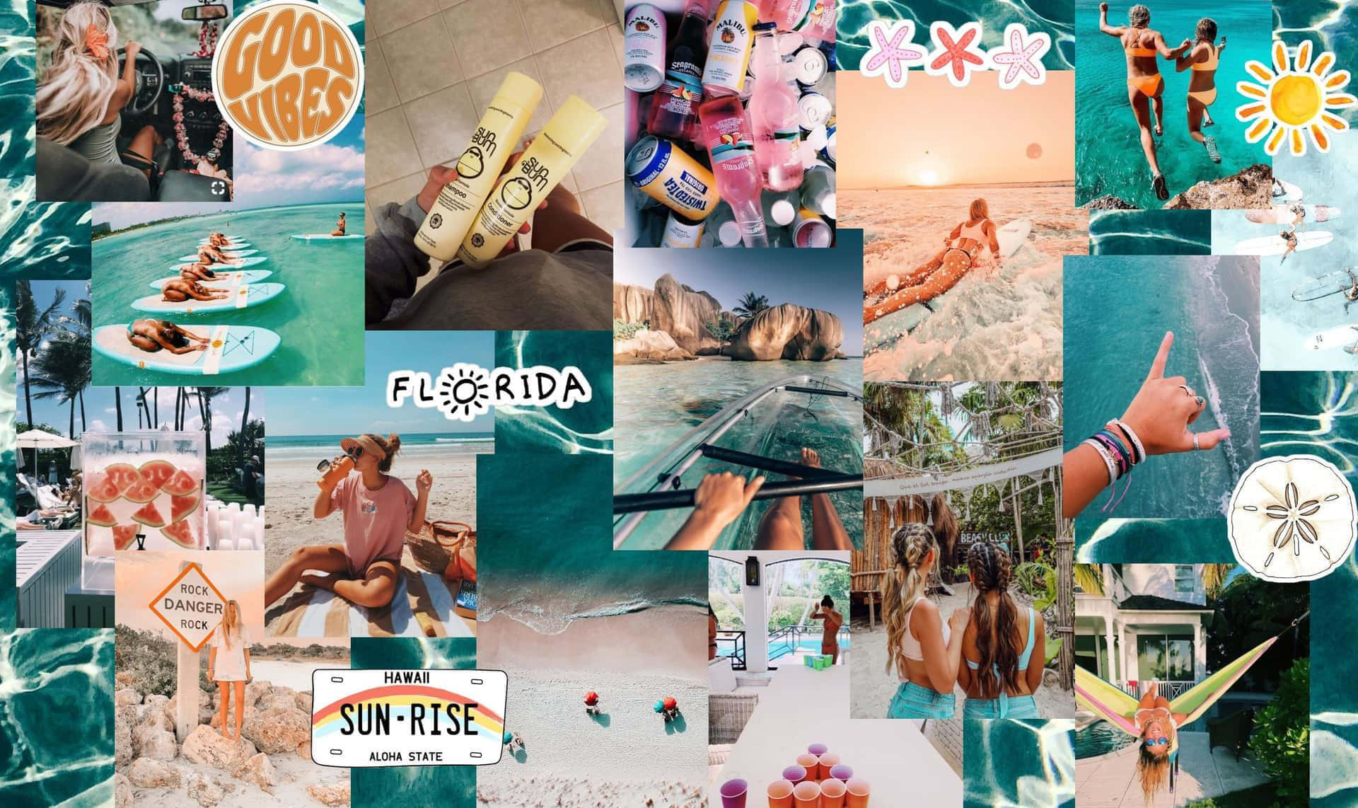 Preppy Beach Vibes Collage Wallpaper