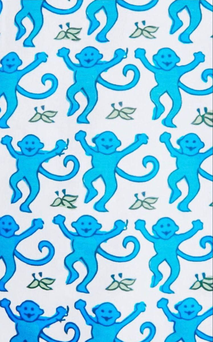 Preppy Blue Monkey Pattern Wallpaper