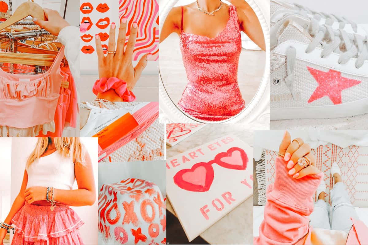 Einecollage Von Fotos Eines Mädchens In Pink Wallpaper