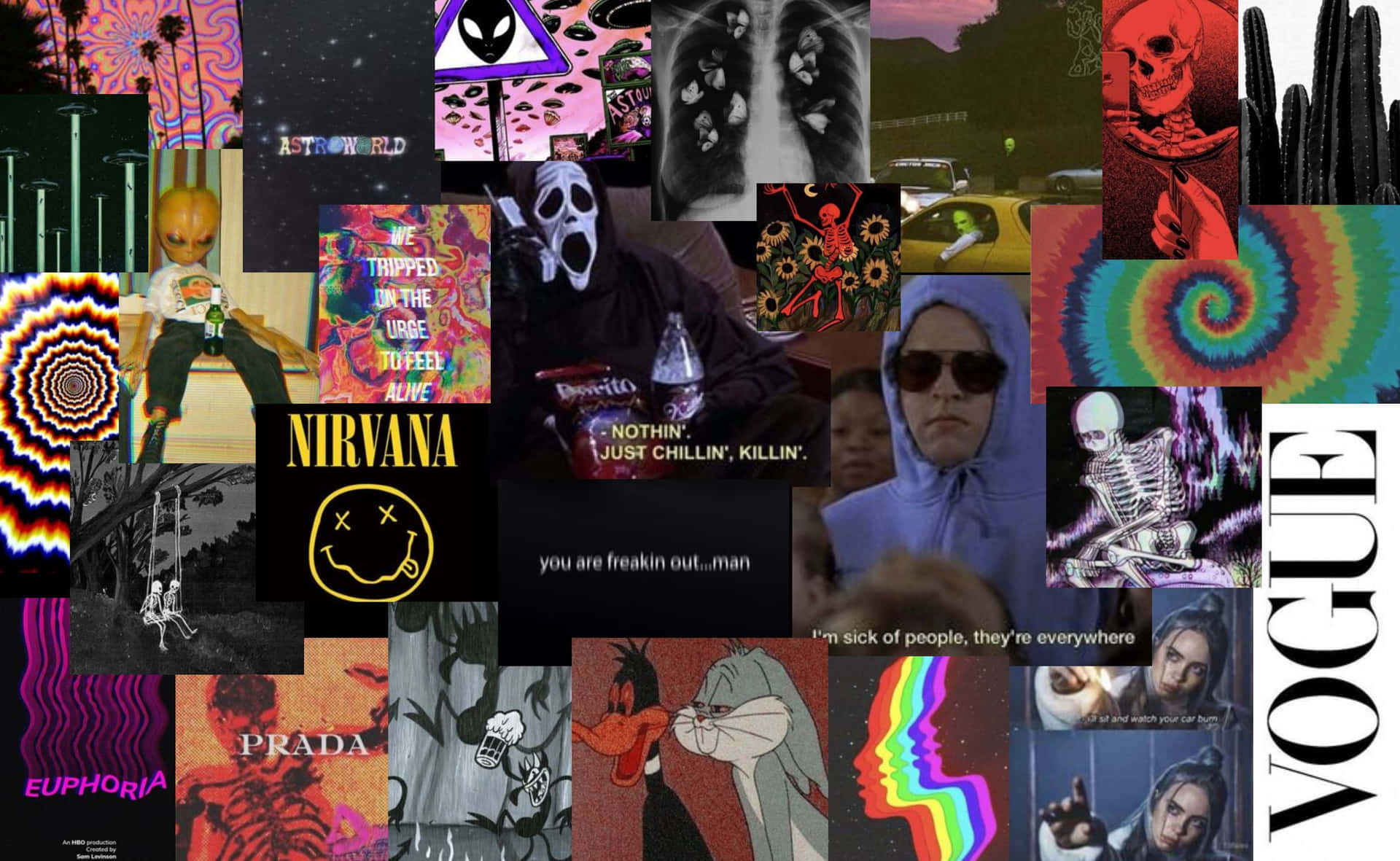 A Collage Of Images With The Words Vogue And A Skull Wallpaper