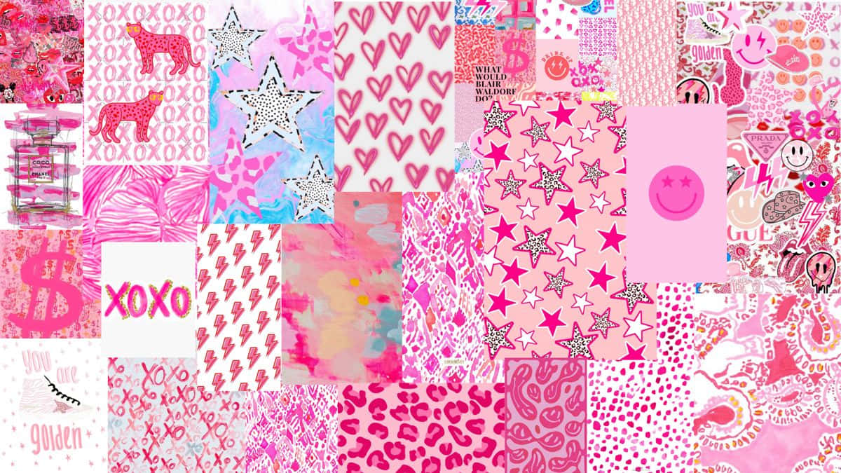 Pink Preppy Icons Desktop Wallpaper