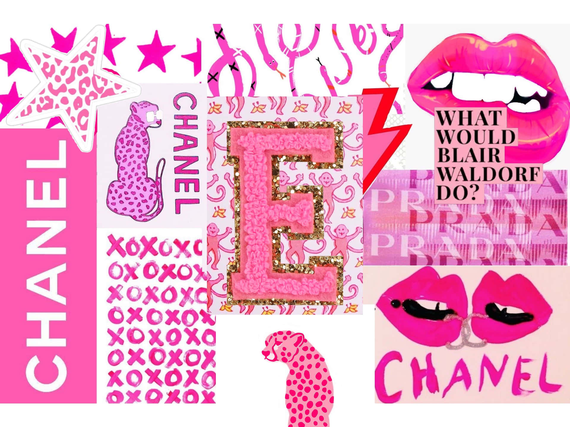 Preppy E Collage Pink Fashion Elements Wallpaper