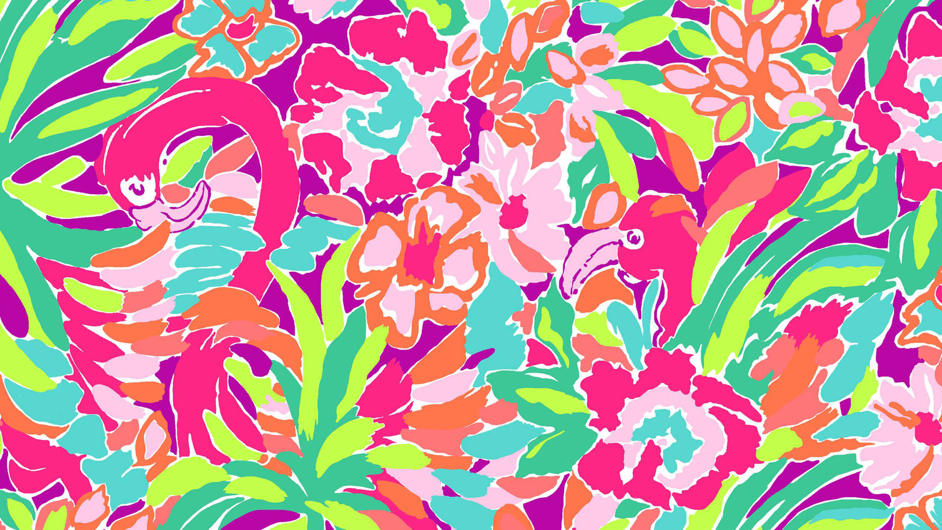 Preppy Flamingo And Flowers Wallpaper