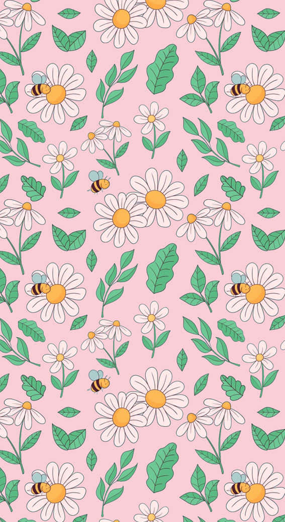 Preppy Flower Patternwith Bees Wallpaper