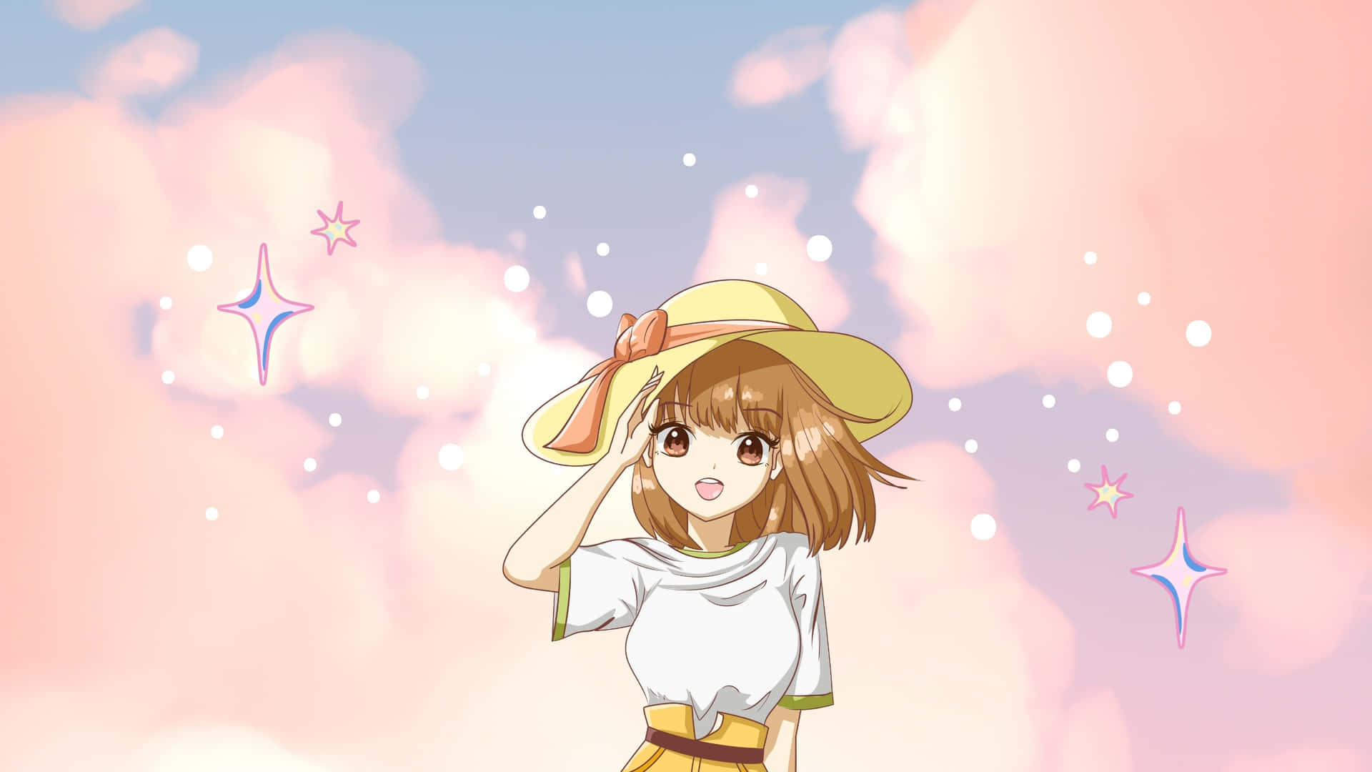 Preppy Girl Anime Style Sparkling Background Wallpaper