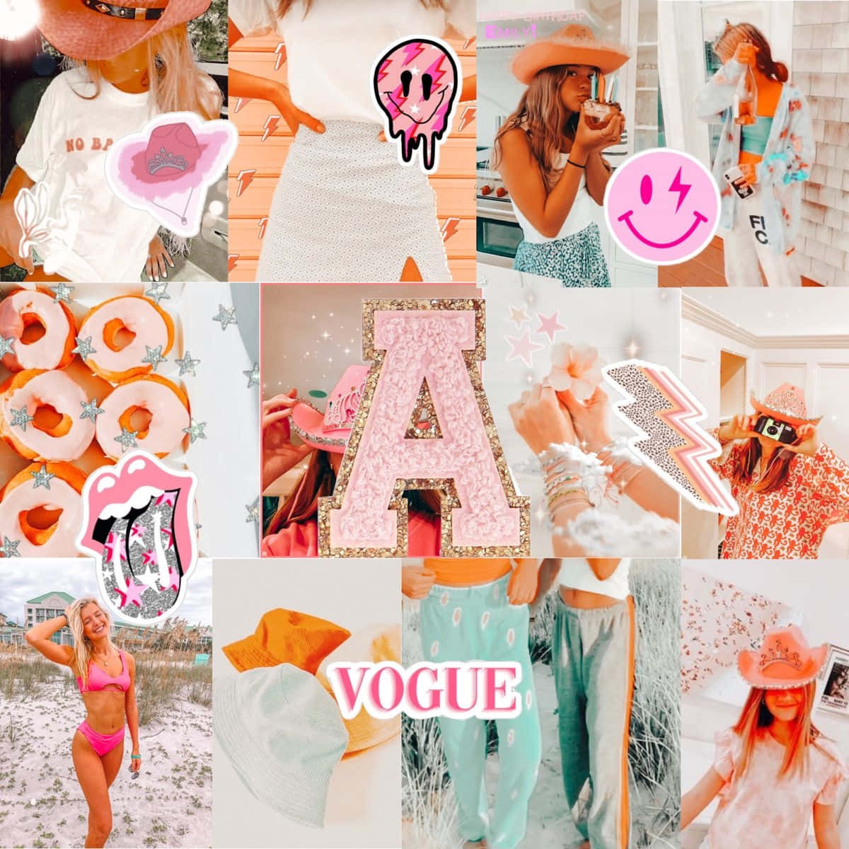 Preppy Girl Collage_ Pink And Orange Aesthetic Wallpaper
