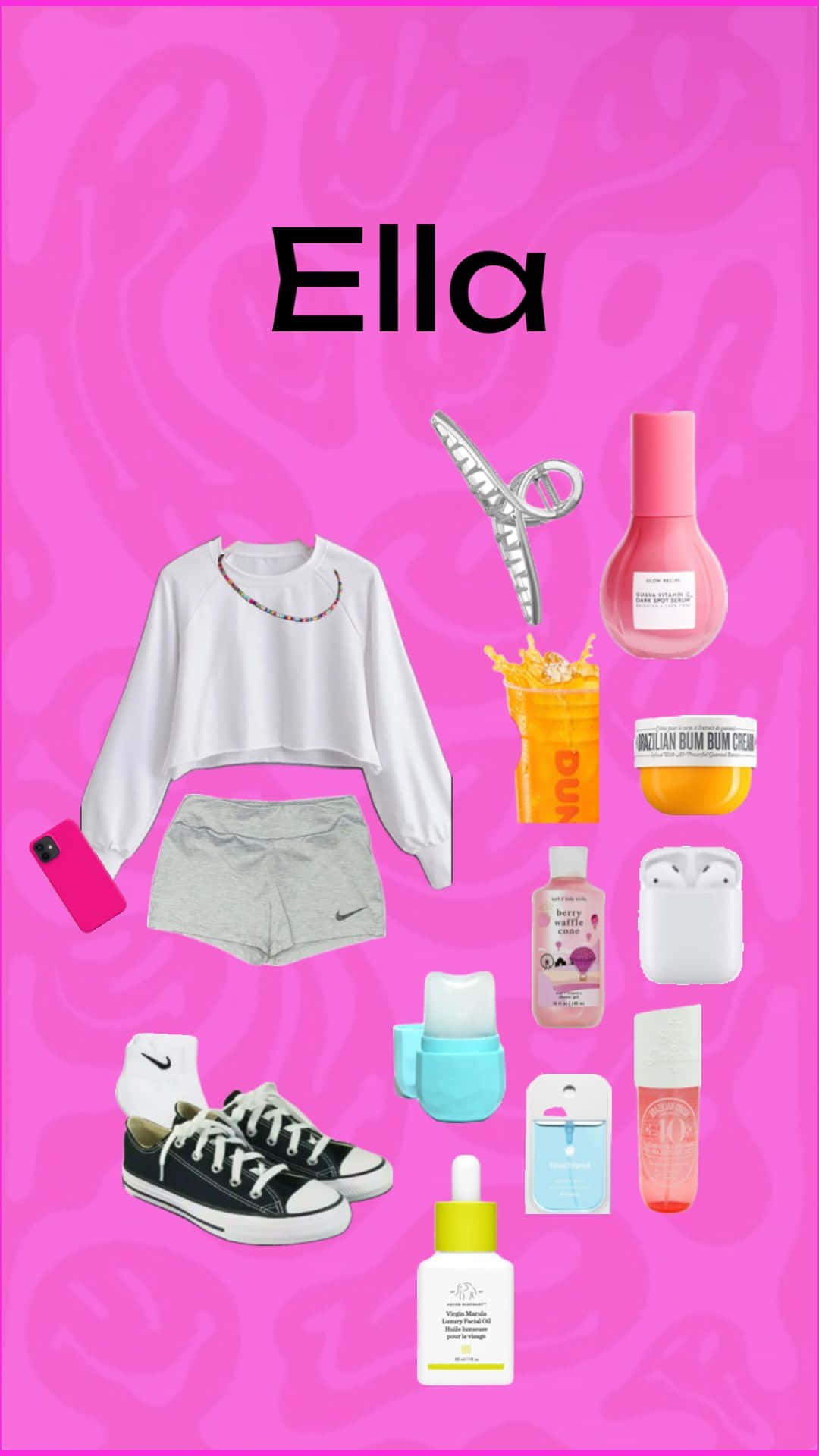 Preppy Girl Essentials_ Ella_ Pink Background Wallpaper