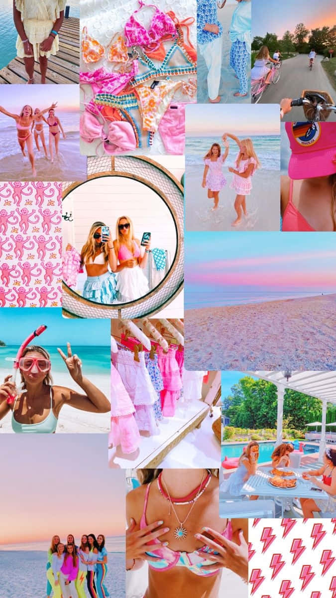 Preppy Girl Summer Aesthetic Collage Wallpaper