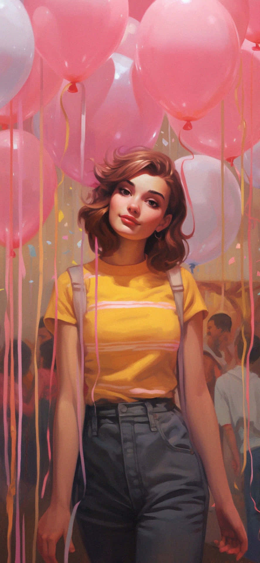 Preppy Girl With Pink Balloons Wallpaper