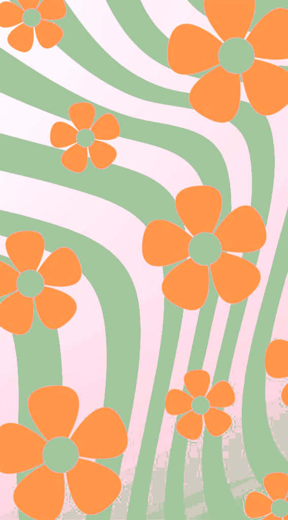 Preppy Orange Flowers Pattern Wallpaper