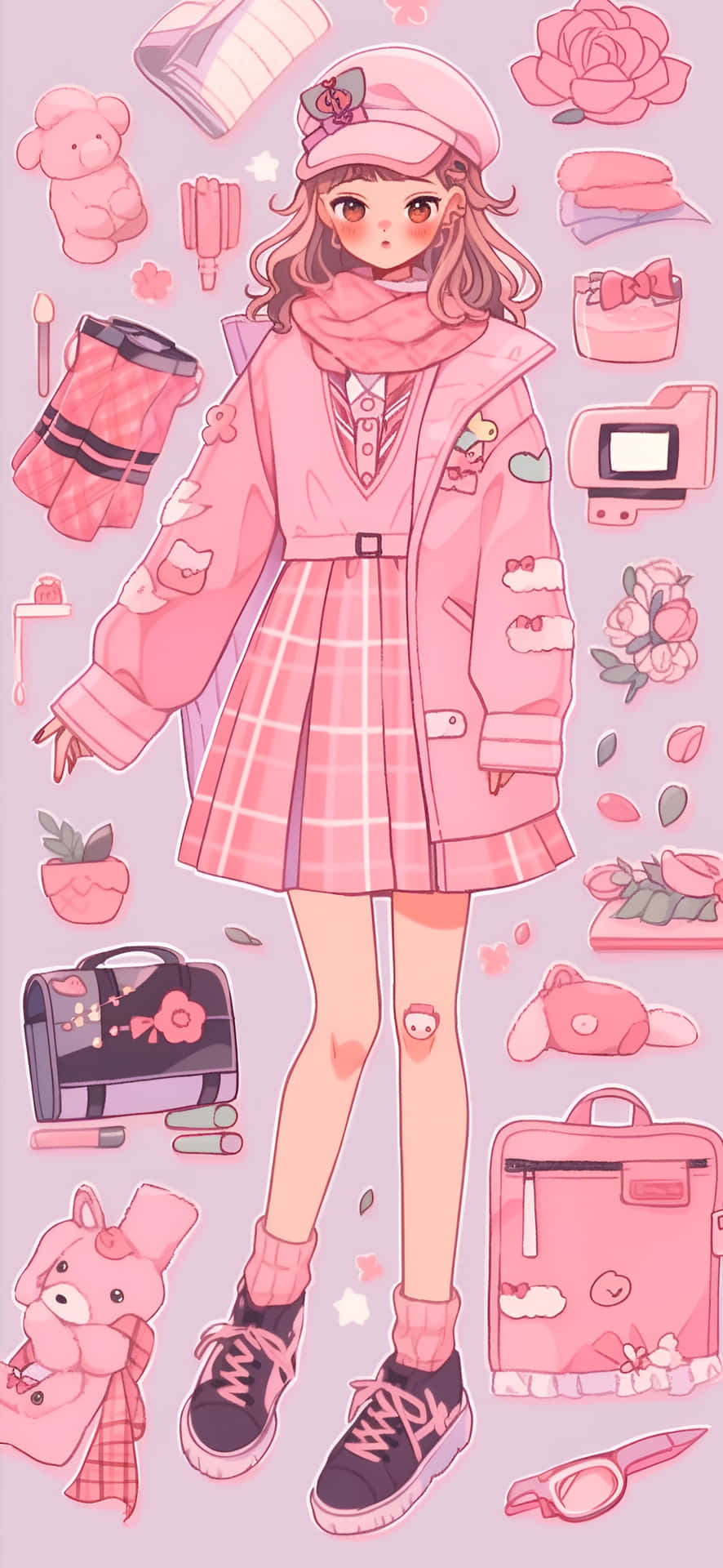 Preppy Pink Aesthetic Anime Girl Wallpaper