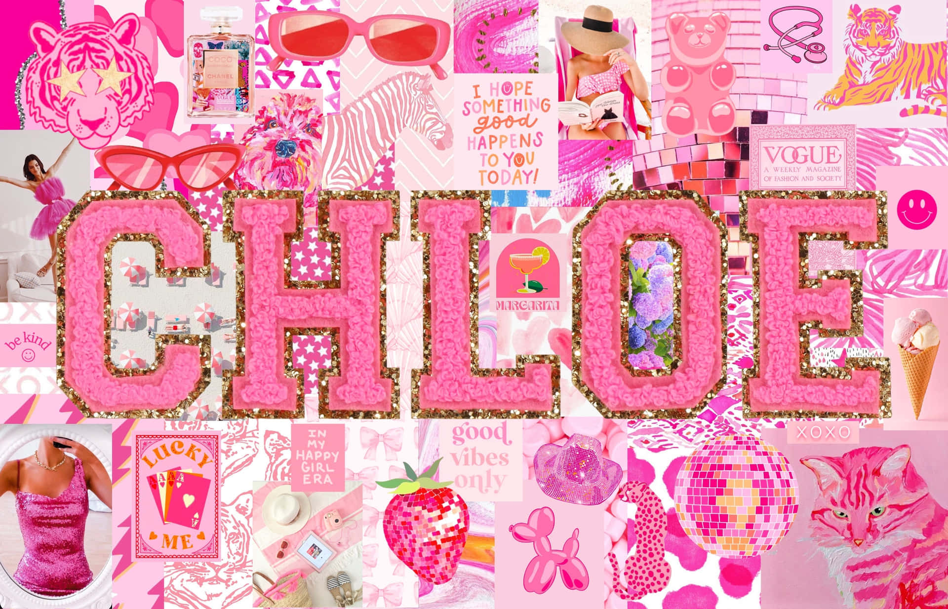 Preppy Pink Collage Chloe Wallpaper