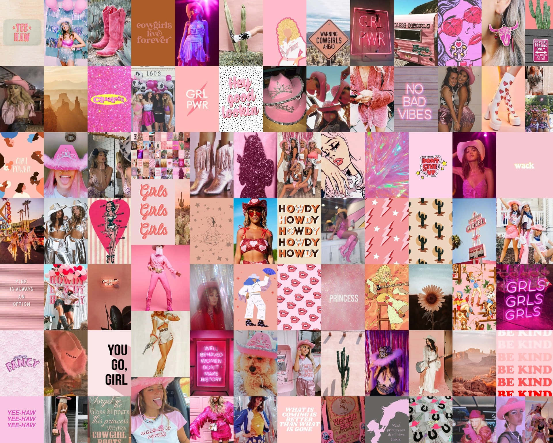 Preppy Pink Cowgirl Aesthetic Collage Wallpaper