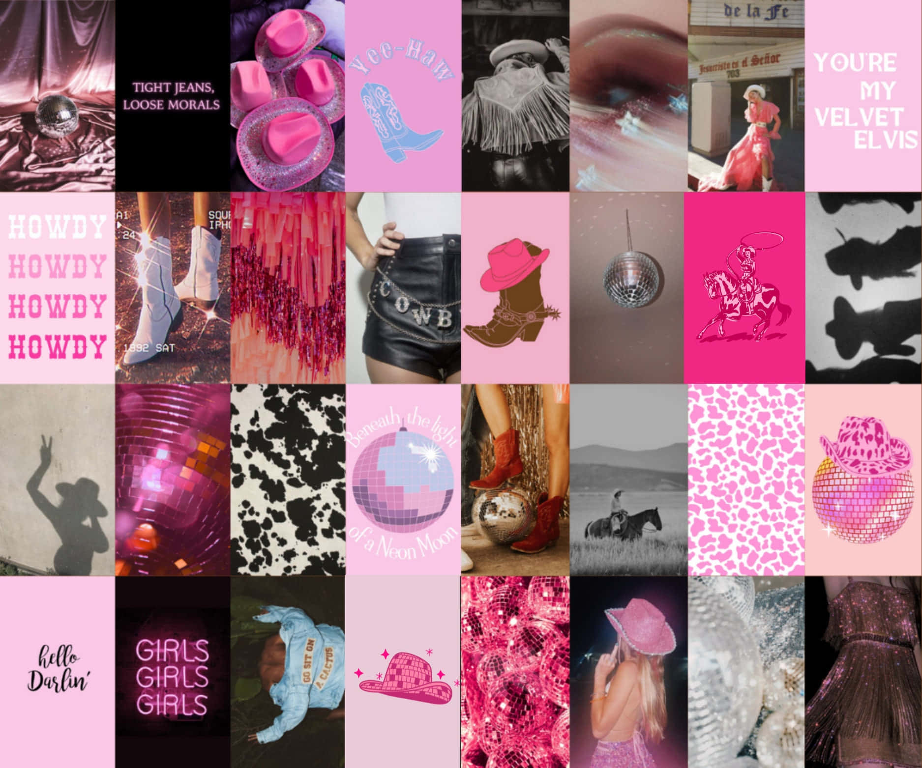 Preppy Pink Cowgirl Aesthetic Collage.jpg Wallpaper