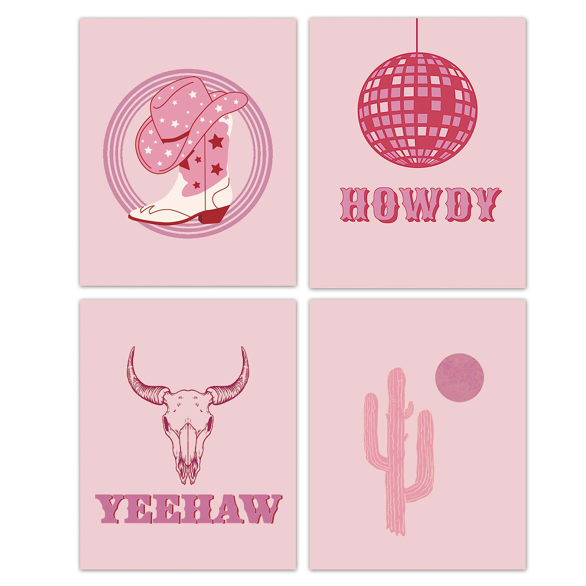 Preppy Pink Cowgirl Aesthetic Wall Art Wallpaper