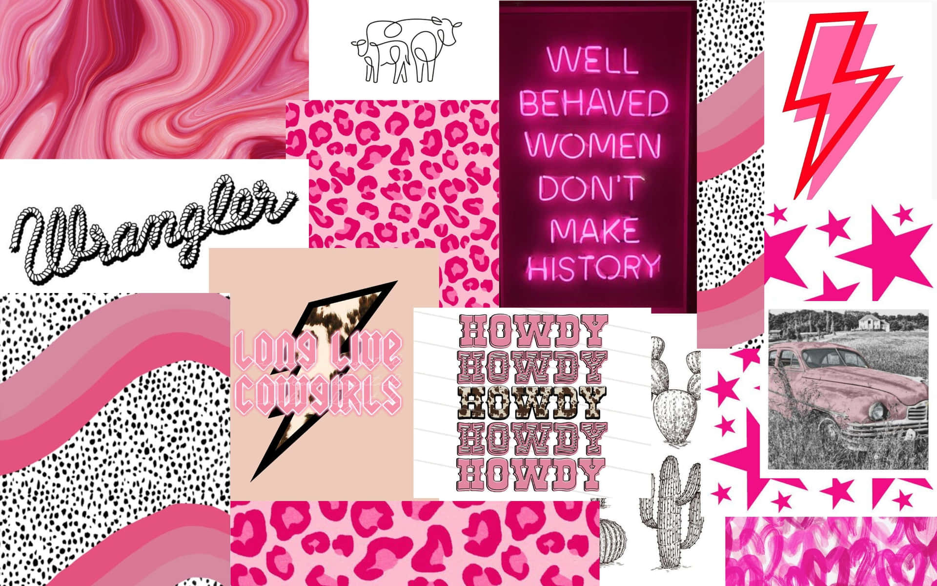 Preppy Pink Cowgirl Collage Aesthetic.jpg Wallpaper