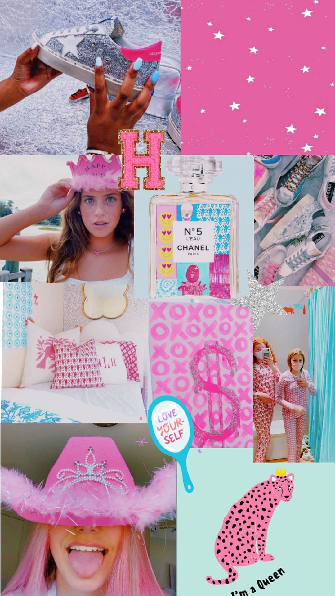 Preppy Pink Cowgirl Collage Aesthetic Wallpaper