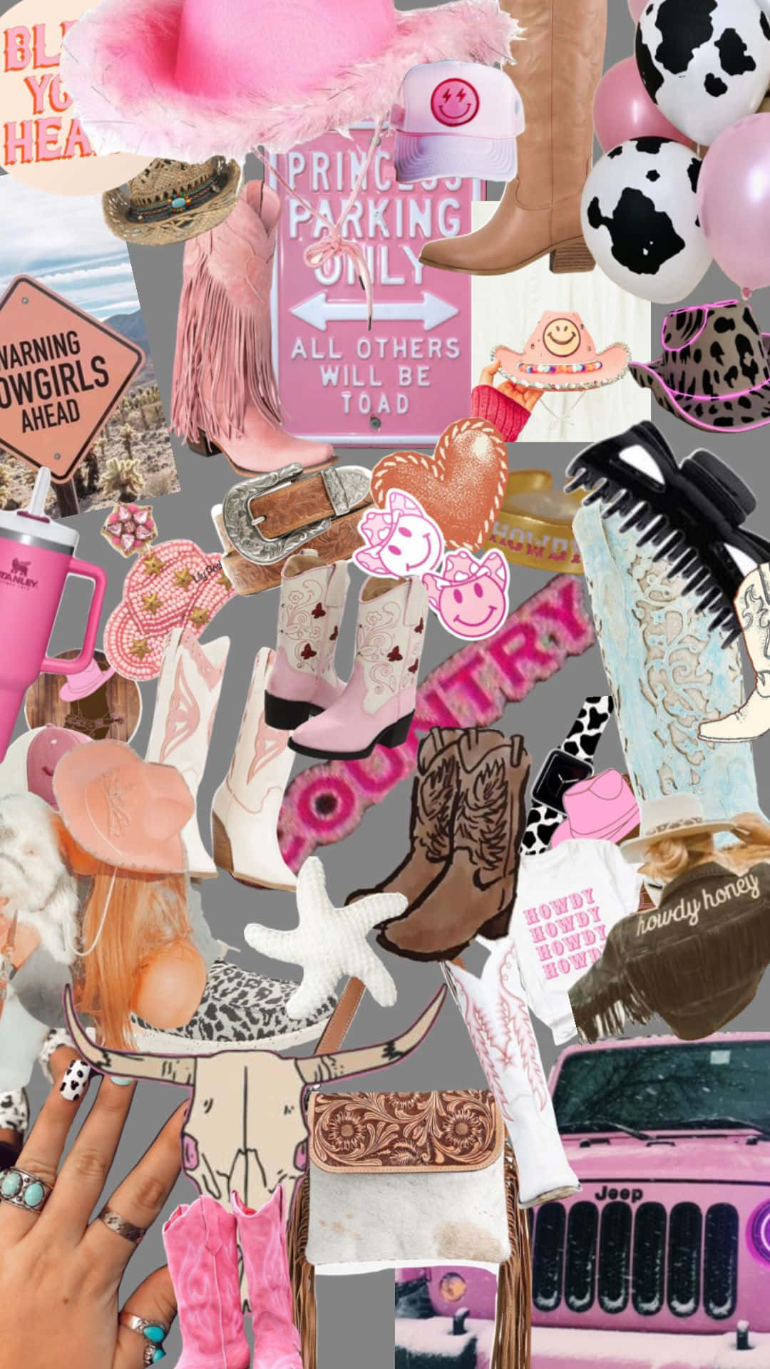 Preppy Pink Cowgirl Collage Wallpaper