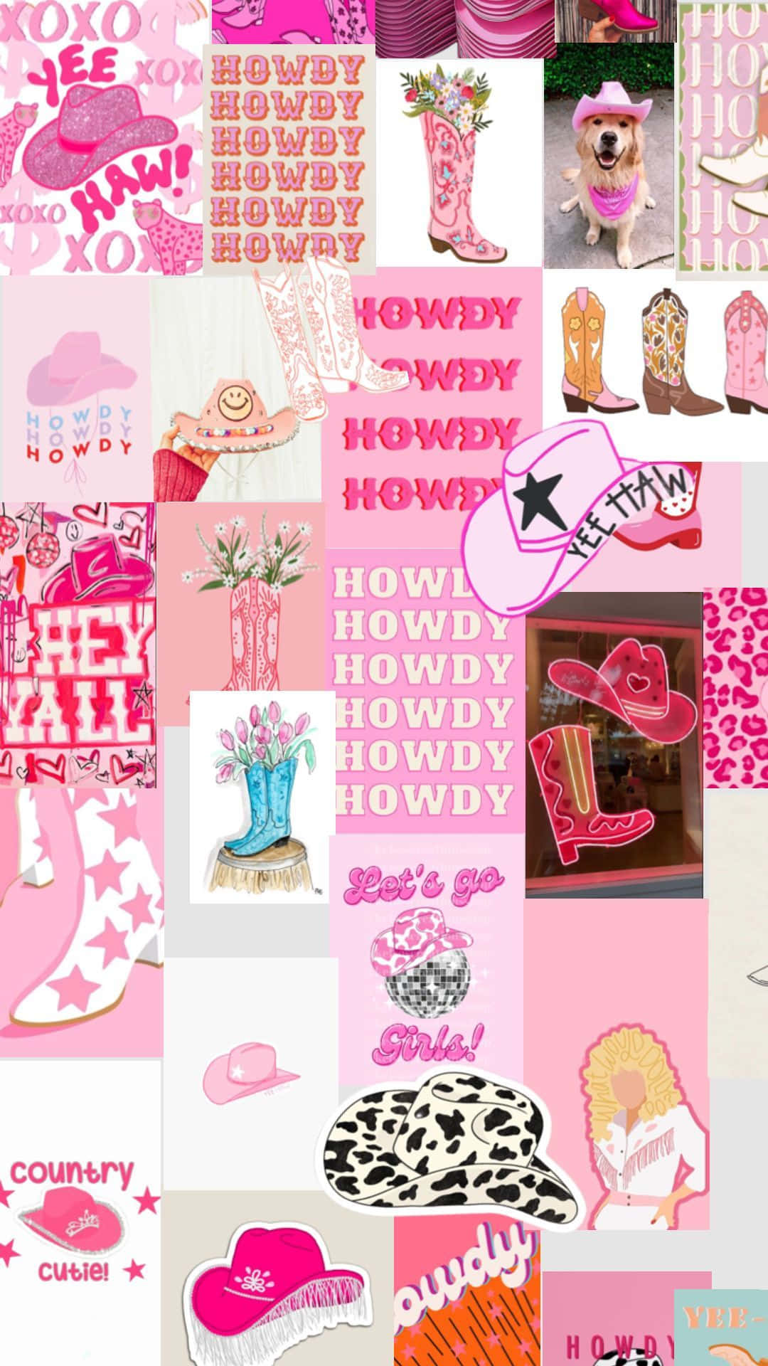 Preppy Pink Cowgirl Collage Wallpaper