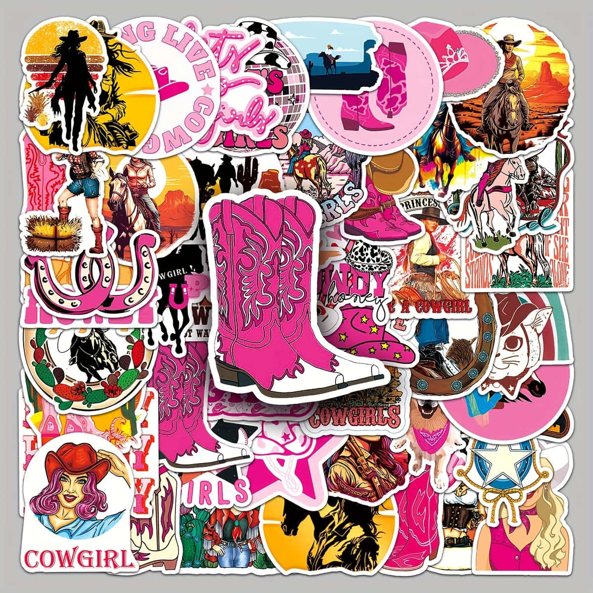Preppy Pink Cowgirl Sticker Collage Wallpaper