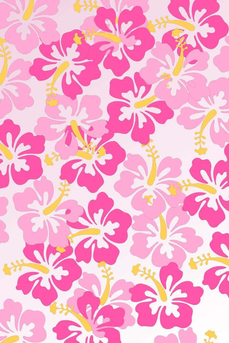 Preppy Pink Hibiscus Pattern Wallpaper