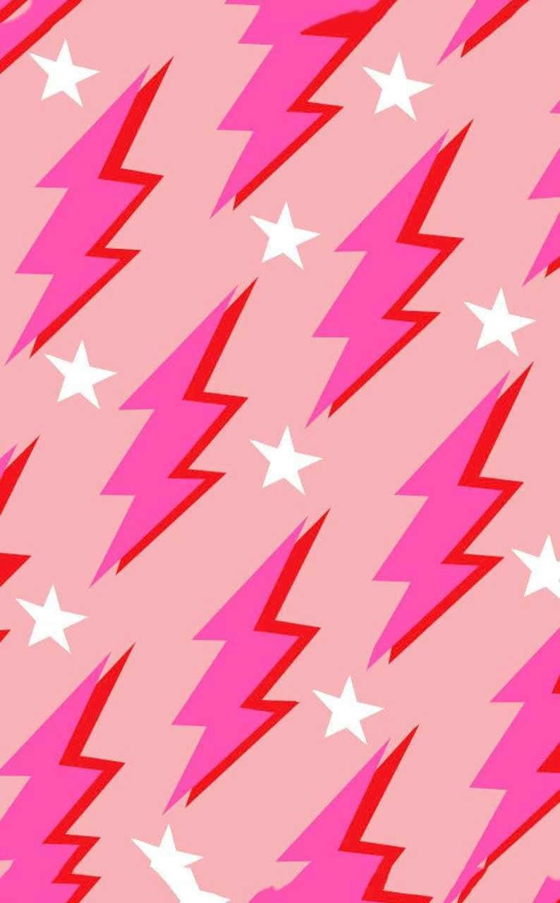 Preppy Pink Lightningand Stars Pattern Wallpaper