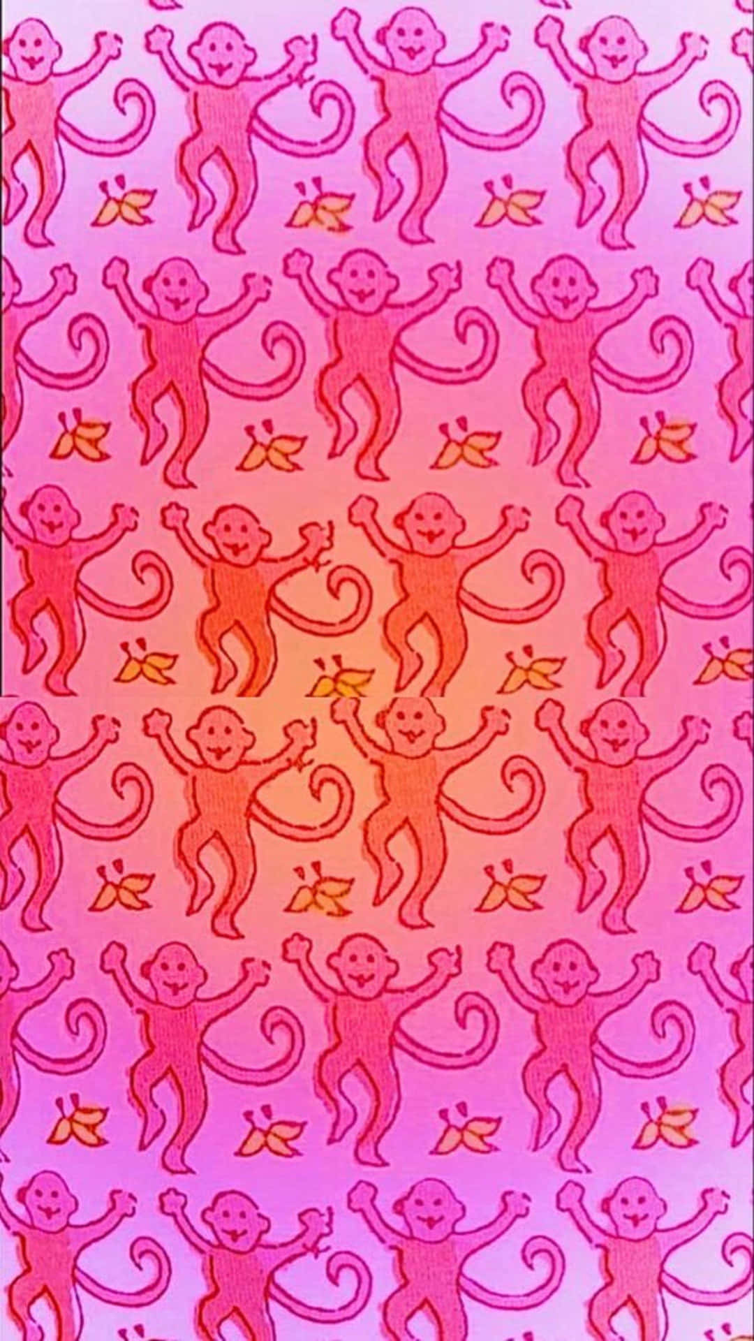 Preppy Pink Monkey Pattern Wallpaper