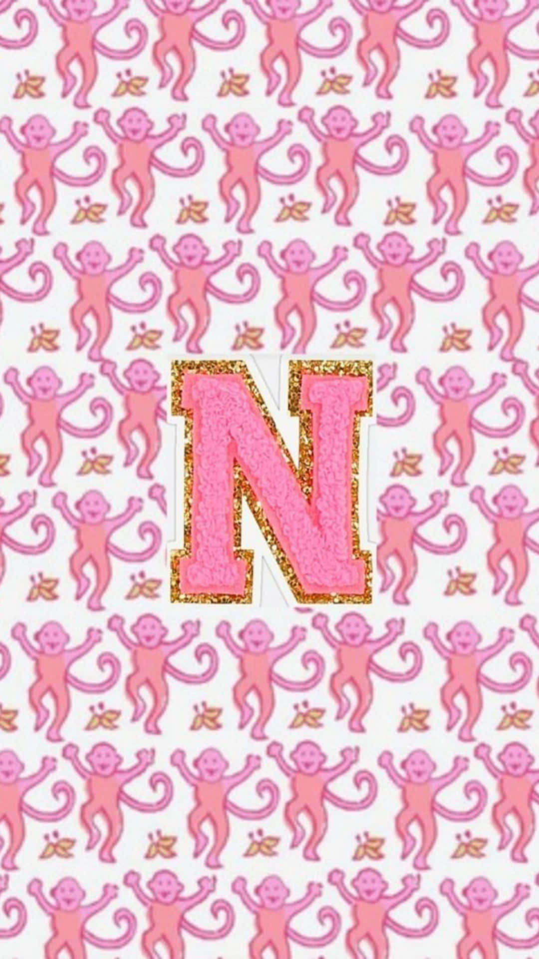 Preppy Roze Apen Letter N Wallpaper Achtergrond