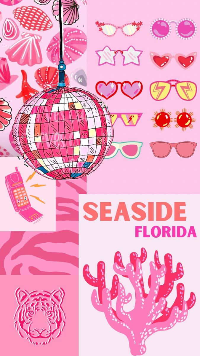 Preppy Pink Seaside Florida Collage Wallpaper