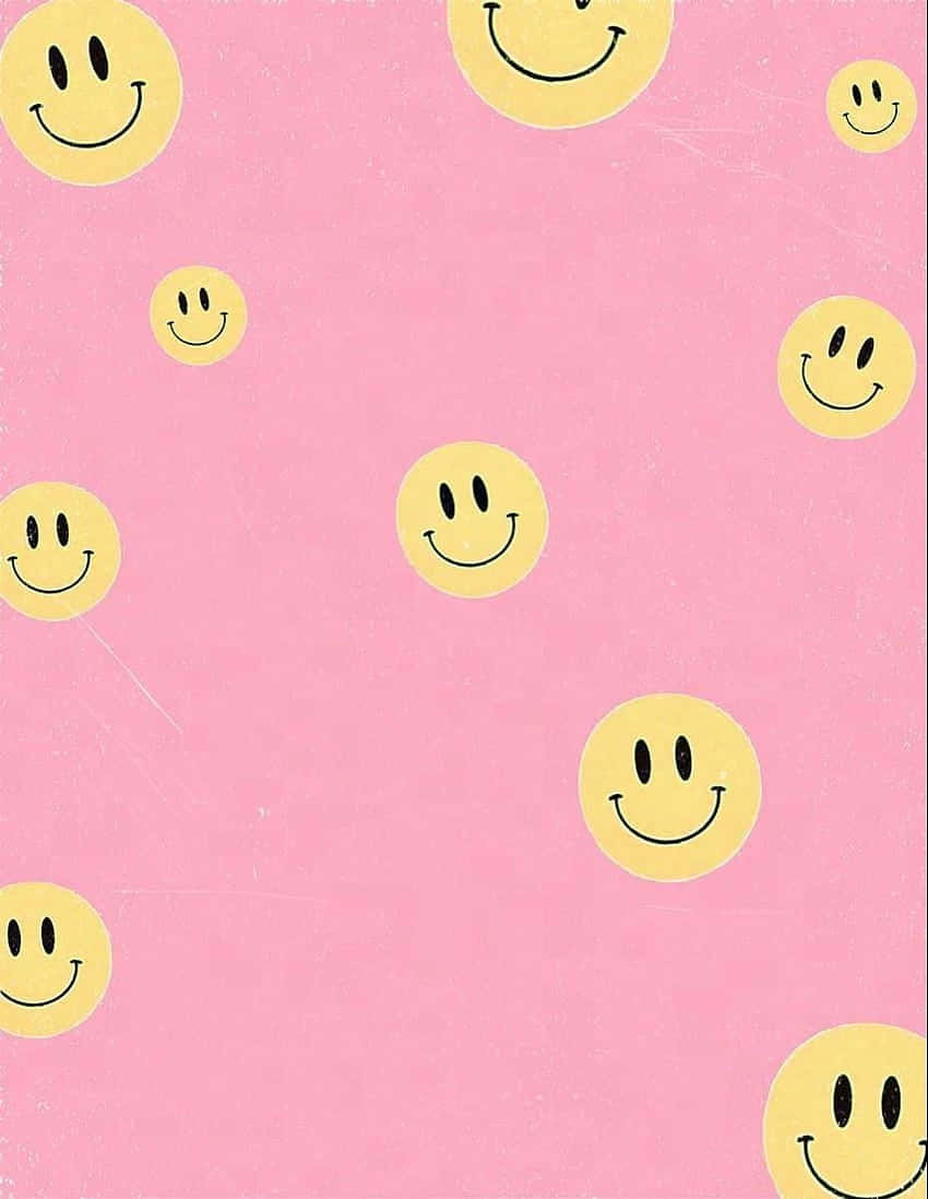 Preppy Pink Smiley Faces Pattern Wallpaper