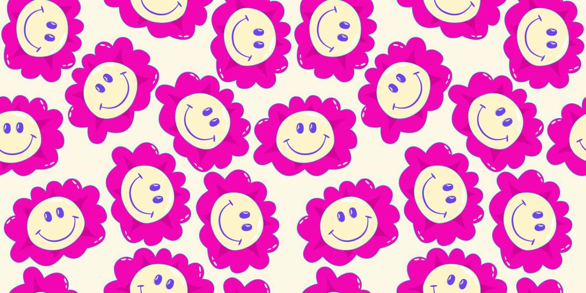 Preppy Pink Smiley Flower Pattern Wallpaper