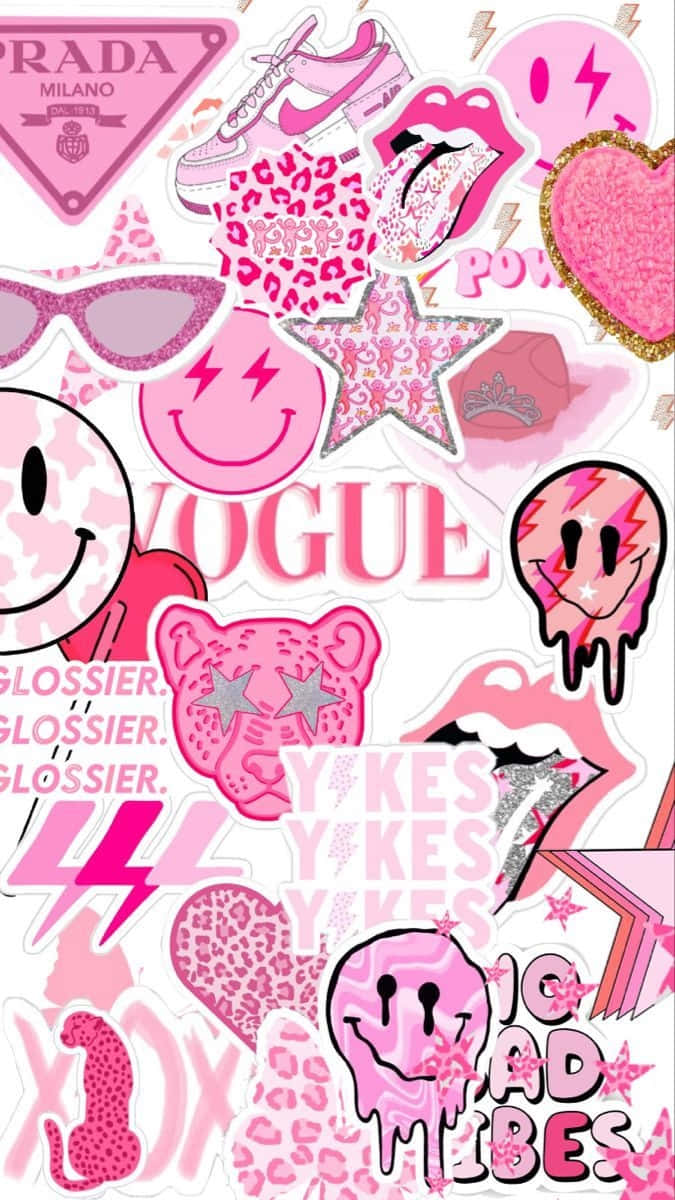 Preppy_ Pink_ Sticker_ Collage Wallpaper