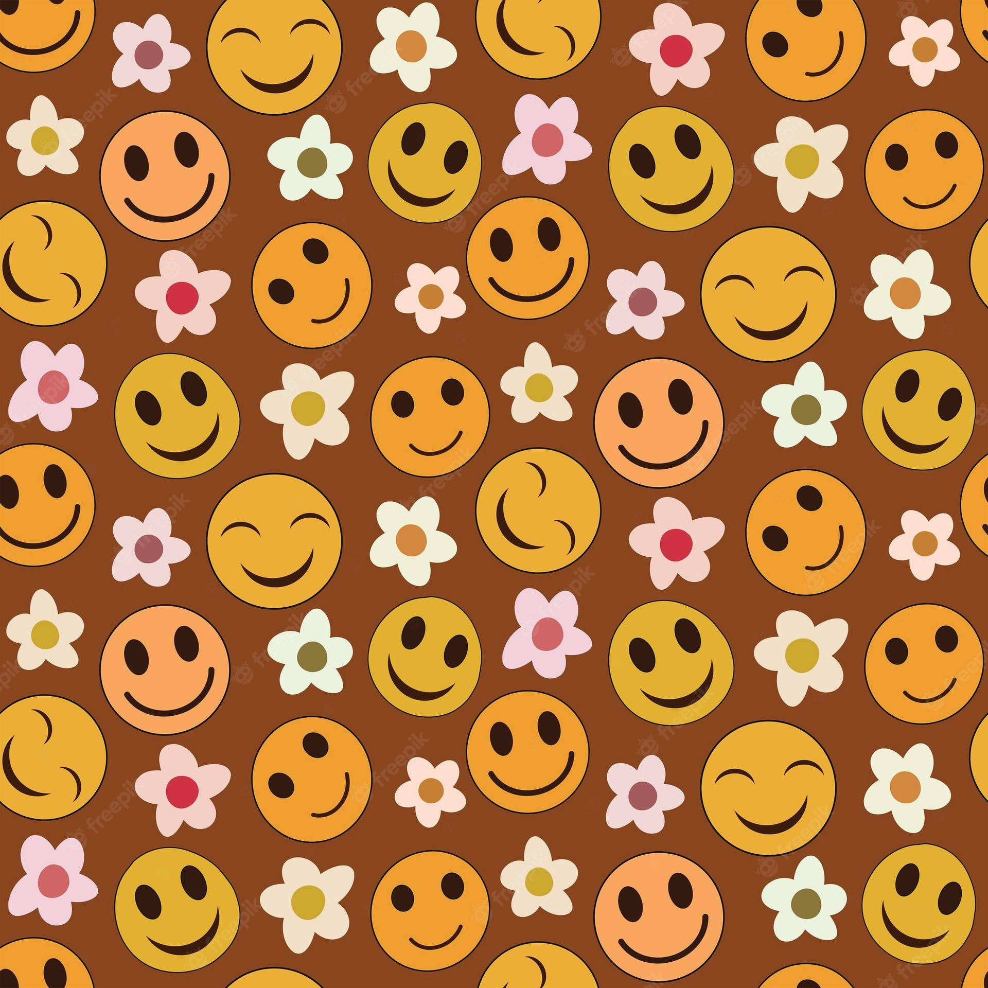 Preppy Smiley Face And Flowers Wallpaper