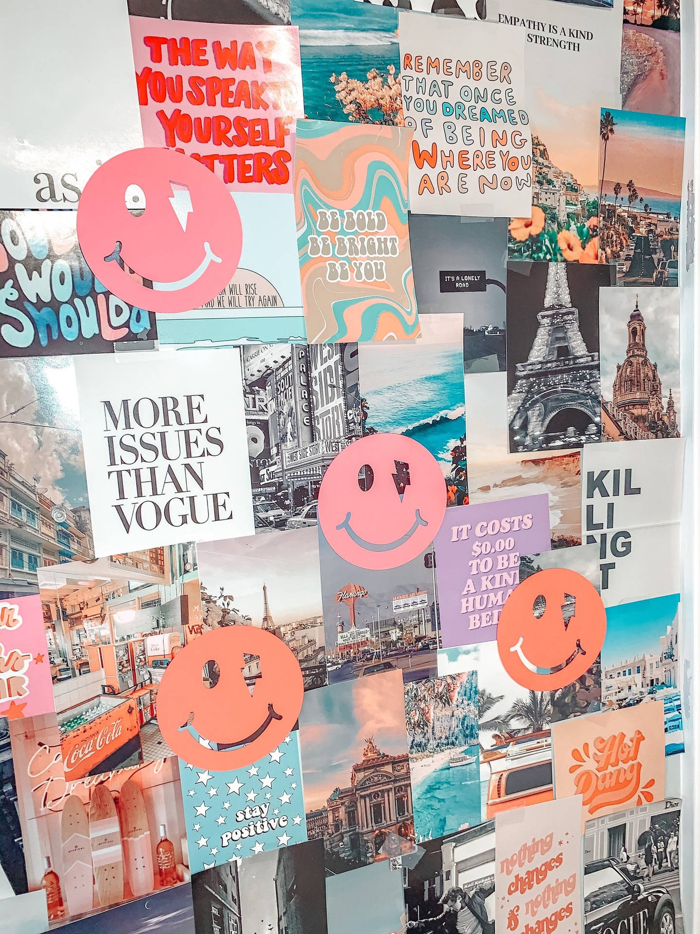Preppysmiley Face Collage (vorgestellter Lässiger Glücksgesichts-collage Als Computer- Oder Handyhintergrundbild) Wallpaper