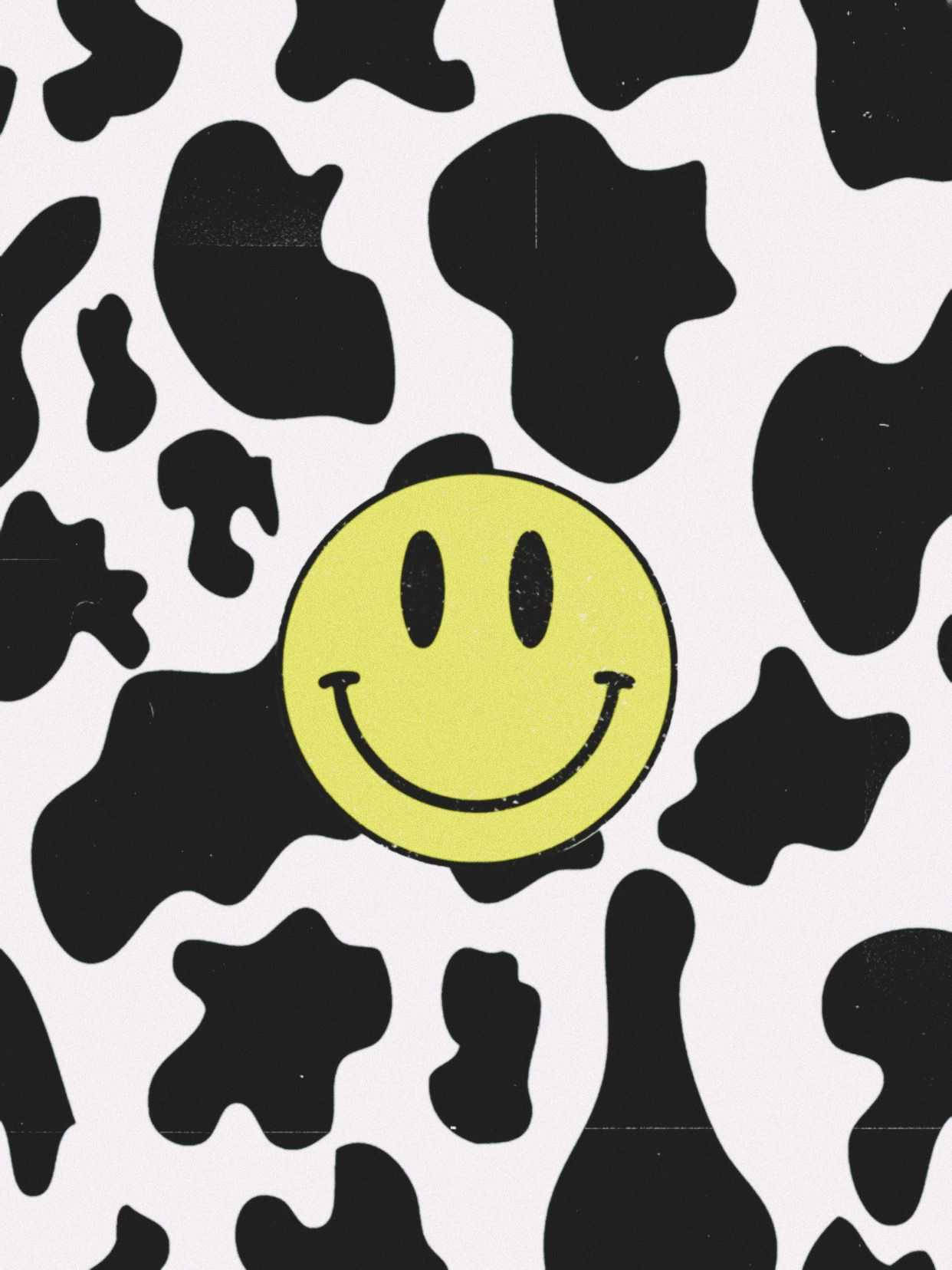 Preppy Smiley Face Cow Print Wallpaper