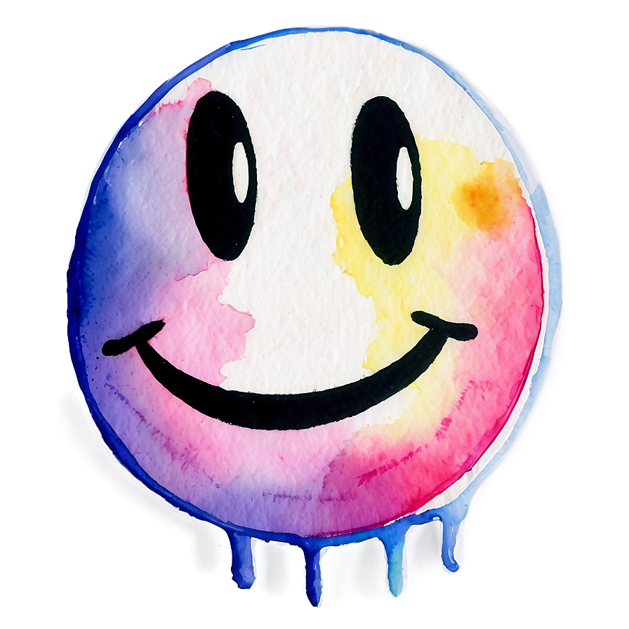 Preppy Smiley Face In Watercolor Png Fnu PNG