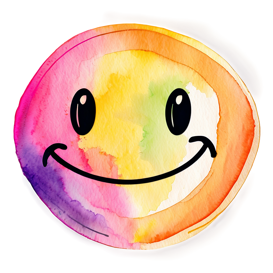 Preppy Smiley Face In Watercolor Png Hjm PNG