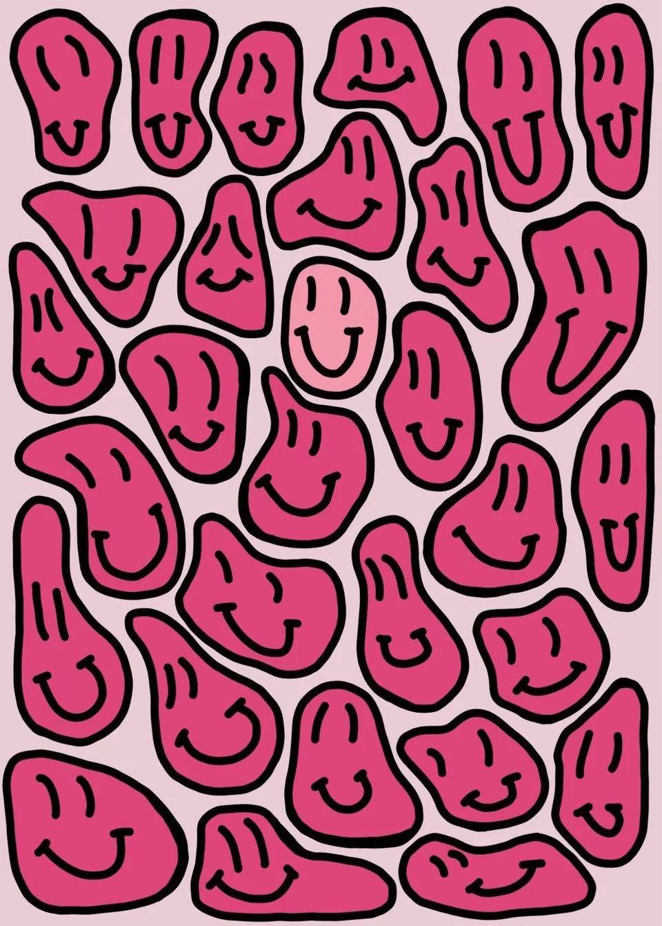 Preppy Smiley Face Pink Doodles Wallpaper