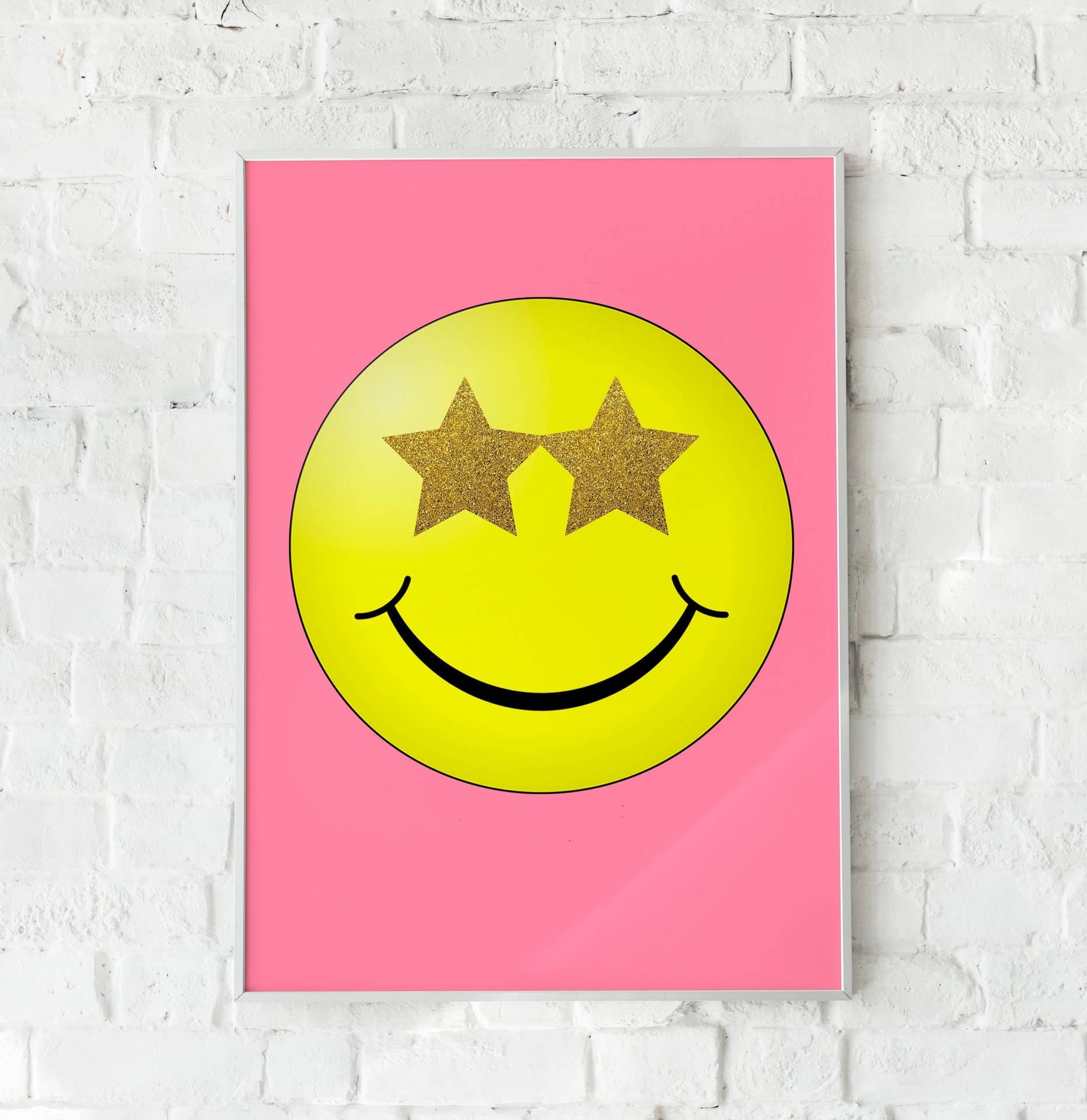 Preppy Smiley Face Pink Print Wallpaper