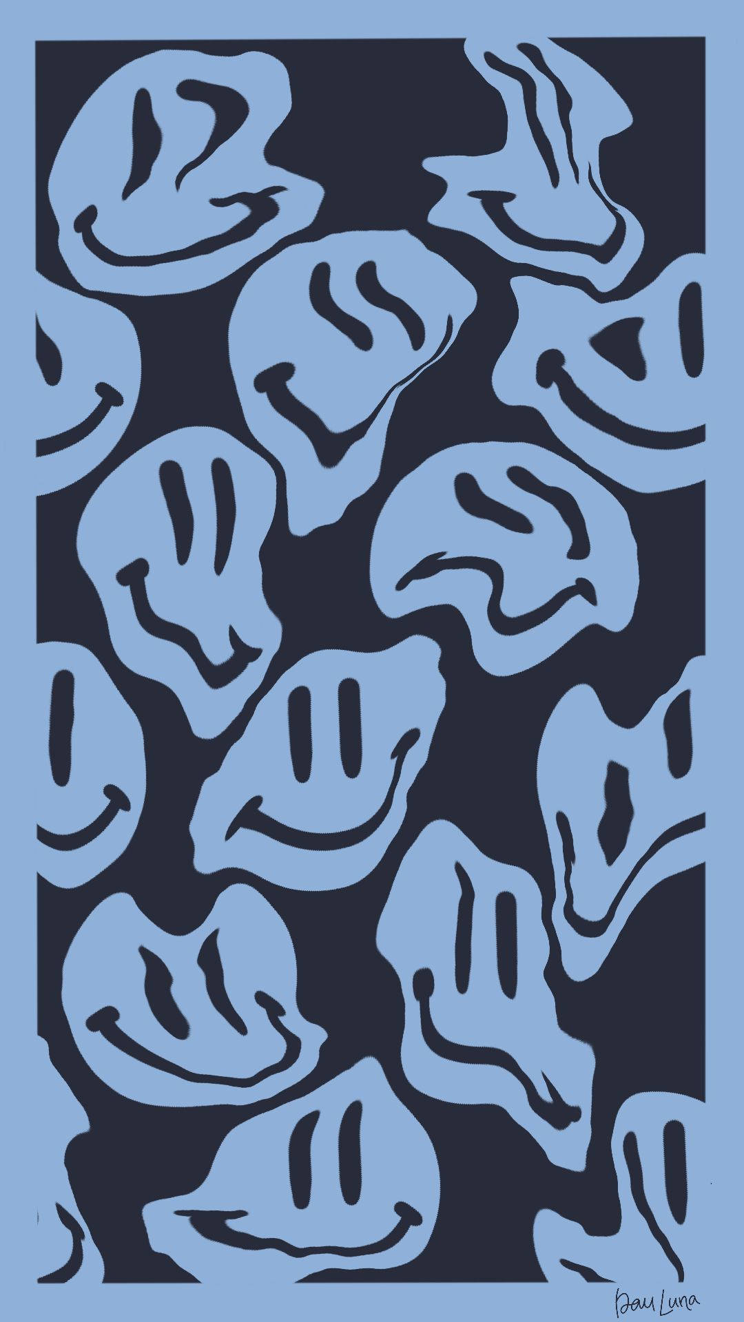 Preppy Smiley Face Warped Blue Pattern Wallpaper