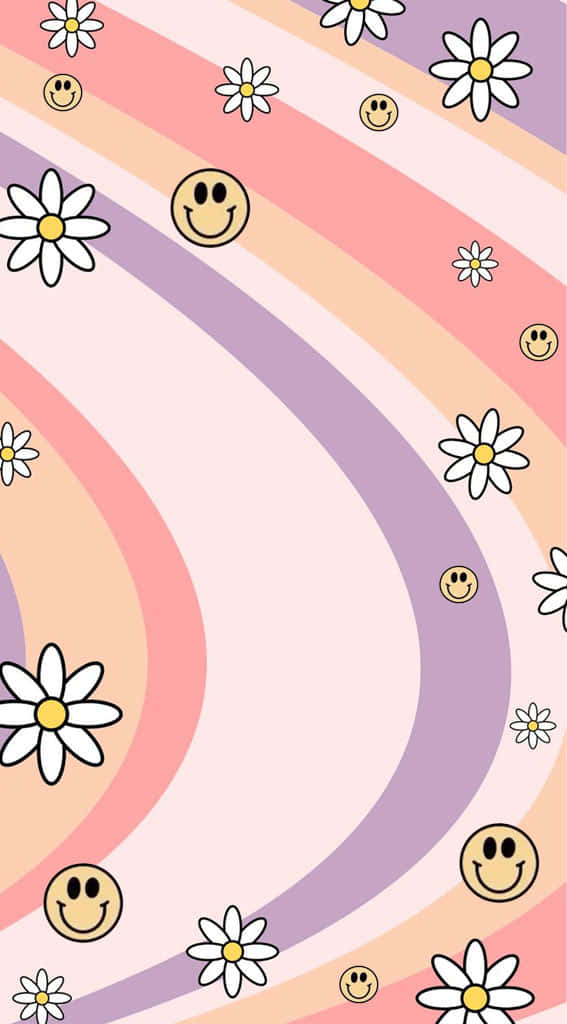 Preppy Spring Smiley Daisy Pattern Wallpaper