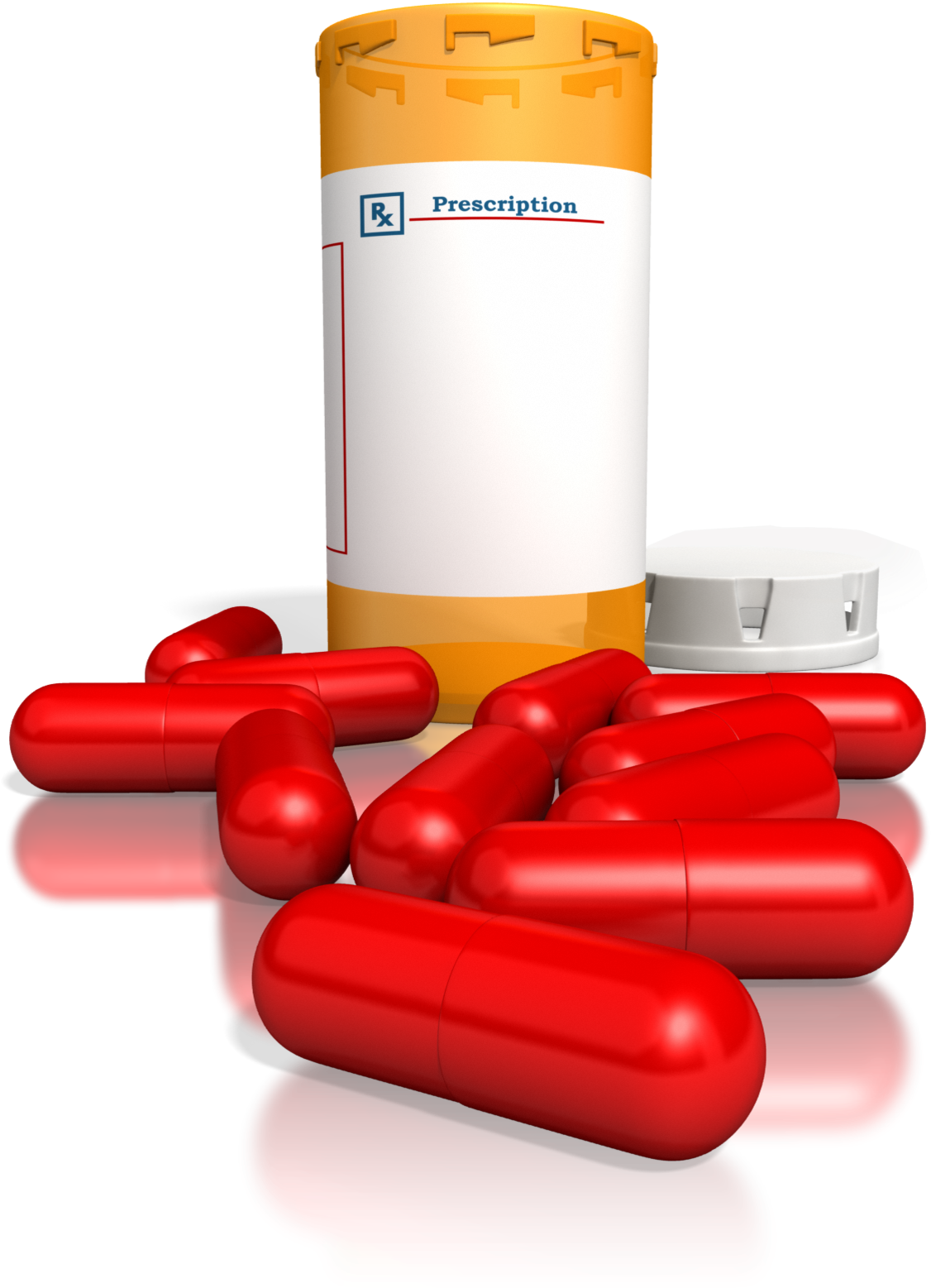Prescription Medication Bottleand Red Capsules PNG
