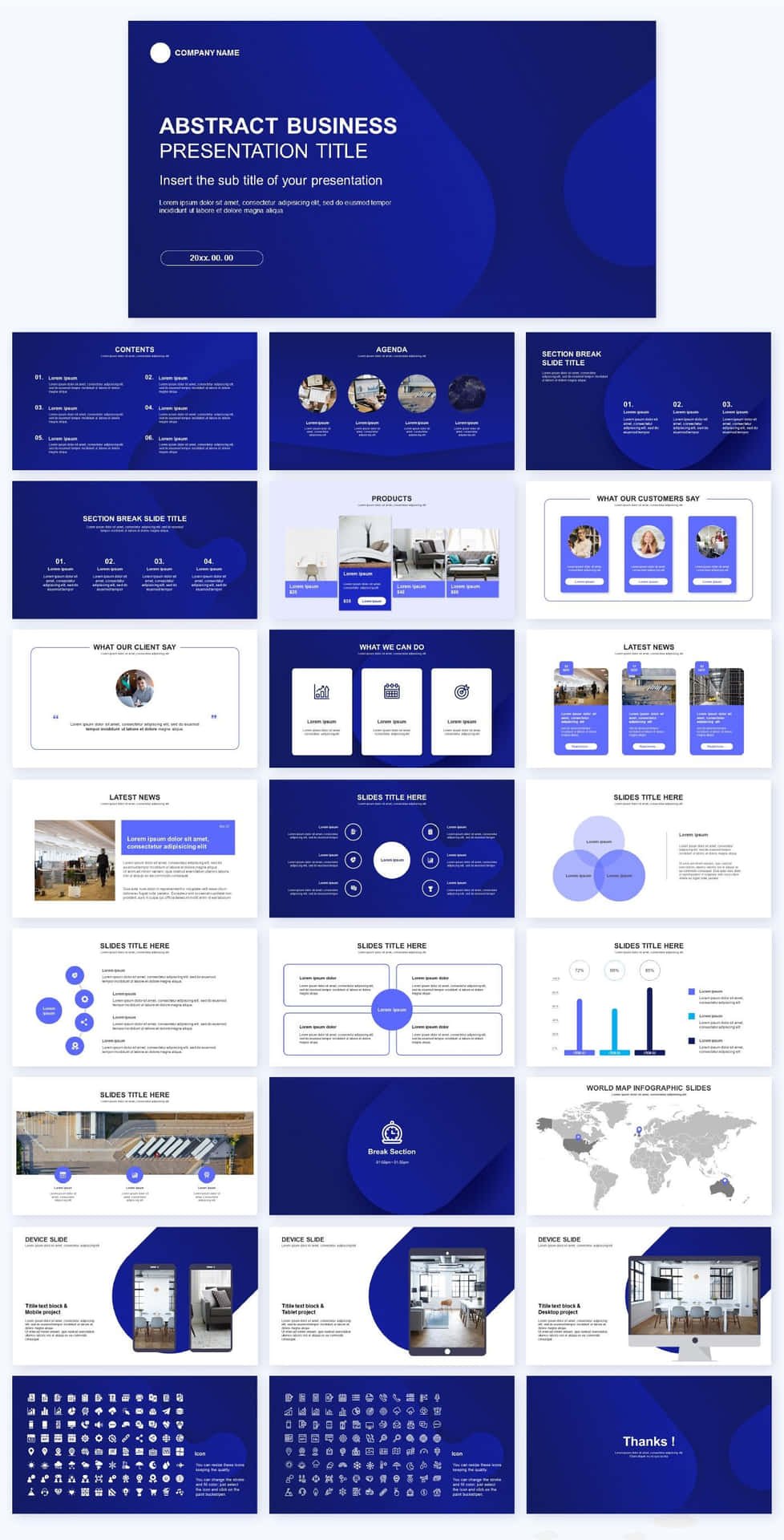 A Blue And White Presentation Template With Many Different Pages