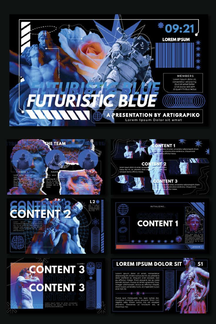 Futuristiskblå Powerpoint-skabelon.