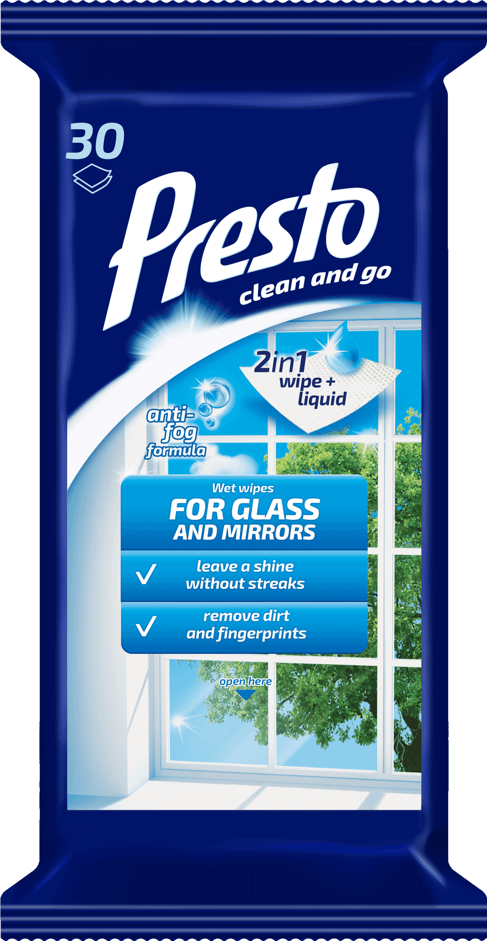 Presto Glass Cleaning Wipes Packaging PNG