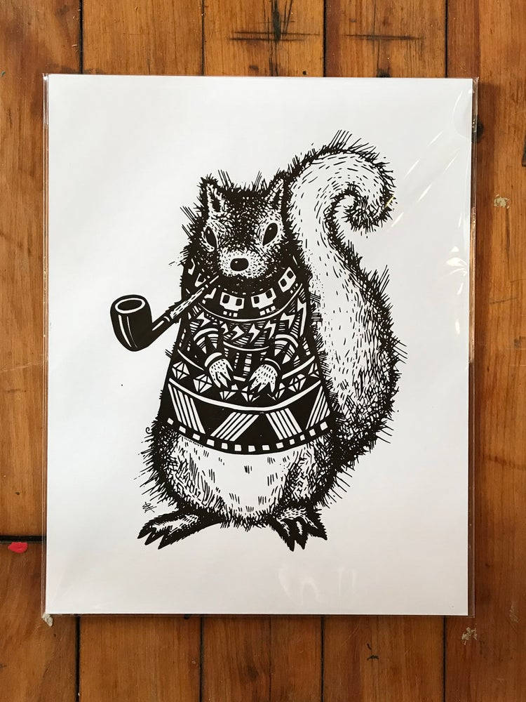 Pretentious Squirrel Black-and-white Illustration Wallpaper