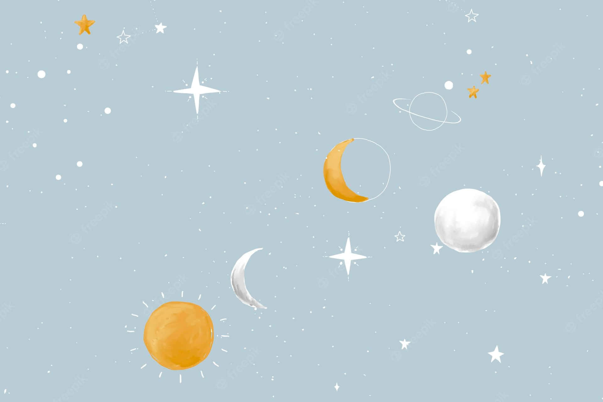 A Space With Moon, Sun And Stars Wallpaper