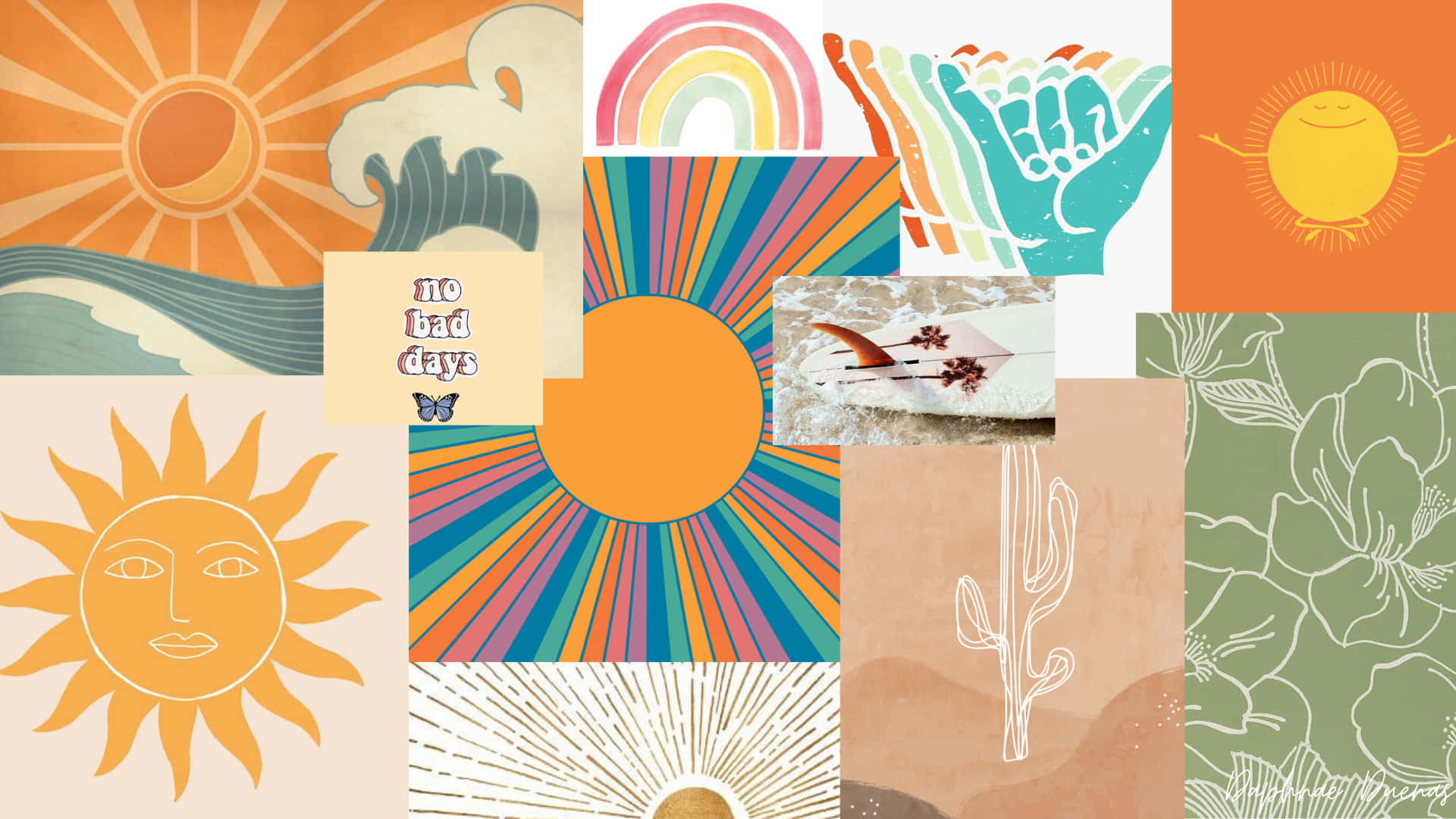 Et collage af forskellige billeder af sol, sol og kaktus Wallpaper